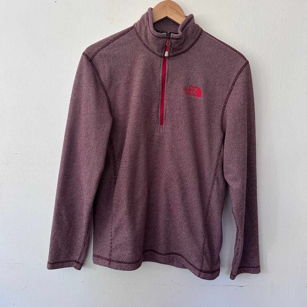 The North Face Quarter Zip Pullover Mens Small Burgundy Striped Fleece Gorpcore